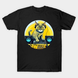 Cool Cat DJ EDM Dance Gift - Splash 90s - DJ Cat T-Shirt